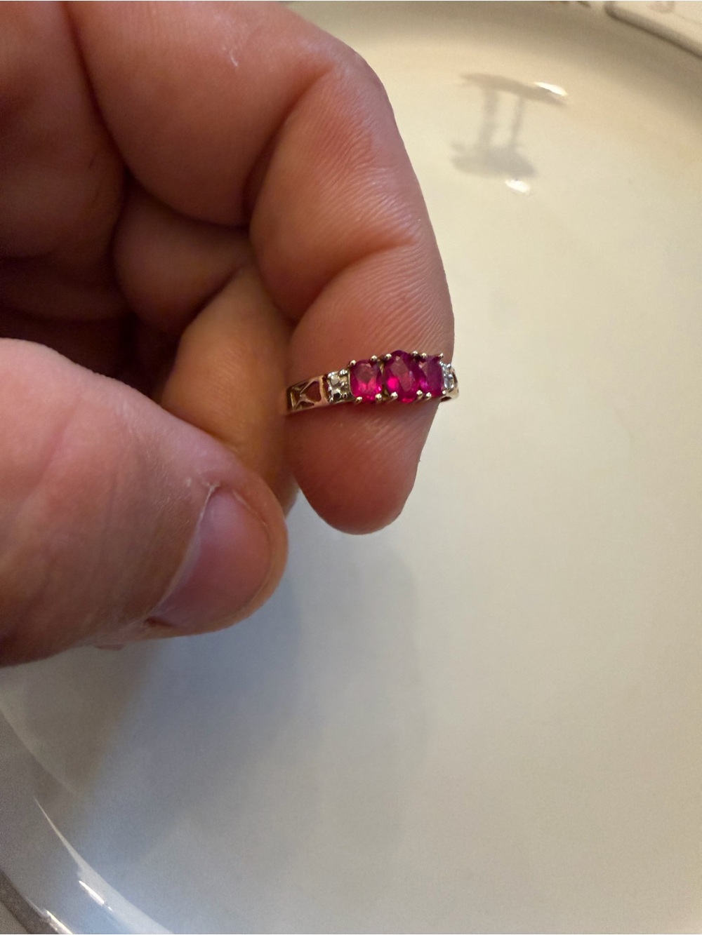 Sterling Silver Pink Stone Three-Stone Ring